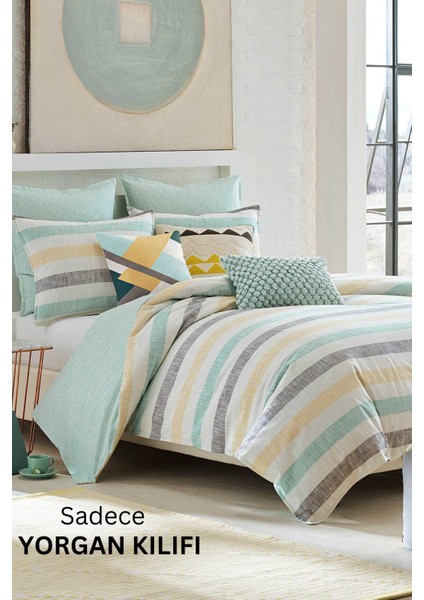 Kolay Ütülenebilir Çift Yönlü Yorgan Kılıfı-Tek Kişilik Yatak (160X220) Antrasit-Yeşil-Beyaz