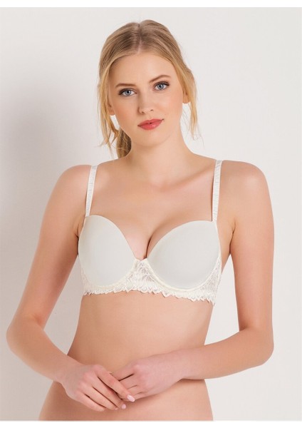 4352 Çıkabilen Destekli Dantelli Ince Süngerli Sütyen - Ekru