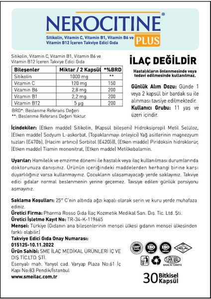 Plus (Sitikolin, Vitamin C, Vitamin B1, Vitamin B6 Ve Vitamin B12 İçeren Takviye Edici Gıda)