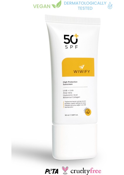 WIWIFY Leke Karşıtı Cilt Tonu Eşitleyici Yüksek Korumalı Güneş Kremi Spf 50+ 50ML (Aloe Vera Özlü)