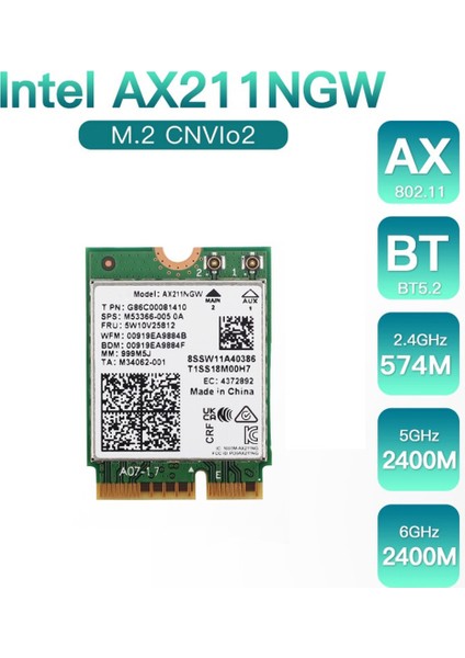 Wifi 6e AX211NGW Band 2.4g/5g/6ghz Bluetooth 5.2 AX211 M.2 Cnvio WINDOWS10 Için Kablosuz Ağ Wifi Kartı (Yurt Dışından)