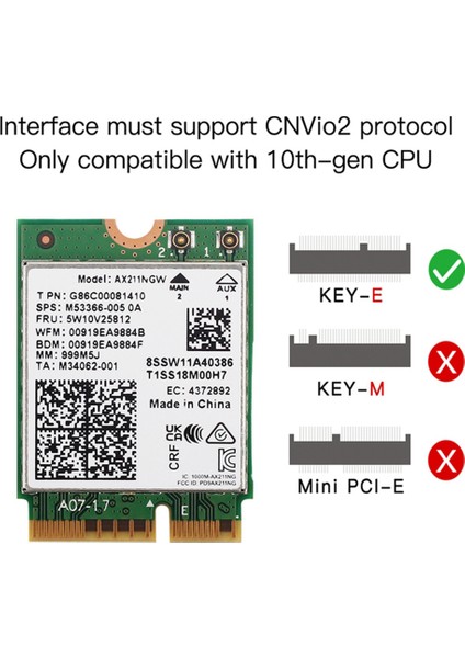 Wifi 6e AX211NGW Band 2.4g/5g/6ghz Bluetooth 5.2 AX211 M.2 Cnvio WINDOWS10 Için Kablosuz Ağ Wifi Kartı (Yurt Dışından)