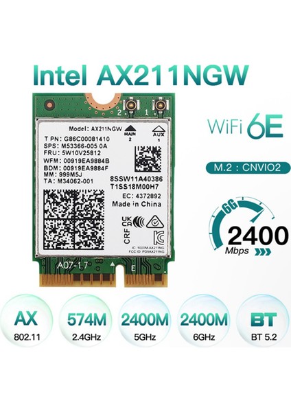 Wifi 6e AX211NGW Band 2.4g/5g/6ghz Bluetooth 5.2 AX211 M.2 Cnvio WINDOWS10 Için Kablosuz Ağ Wifi Kartı (Yurt Dışından)