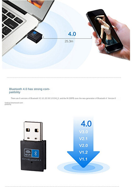 150 Mbps Bluetooth 4.0 USB 2.4g Tak ve Çalıştır Wifi Alıcı Sürücü Dizüstü Masaüstü Bilgisayar Için Ücretsiz Wifi Adaptörü (Yurt Dışından)