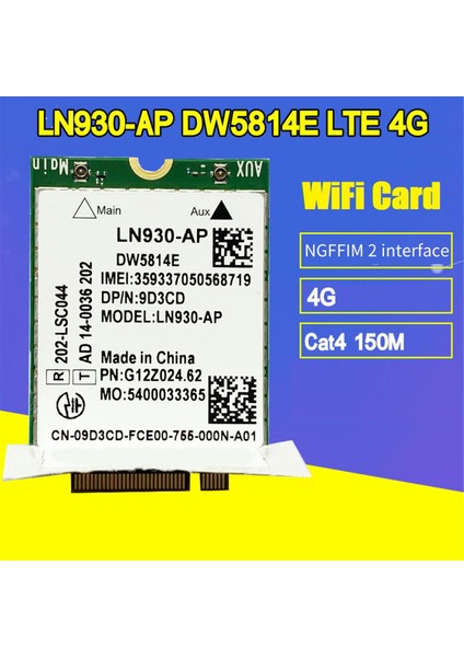 Telit LN930-AP Wifi Kartı Için DW5814E Wwan Fdd-Lte Ngff 4g Modülü Dizüstü Bilgisayarlar 5285 5480 5580 7480 (Yurt Dışından) indirimleri