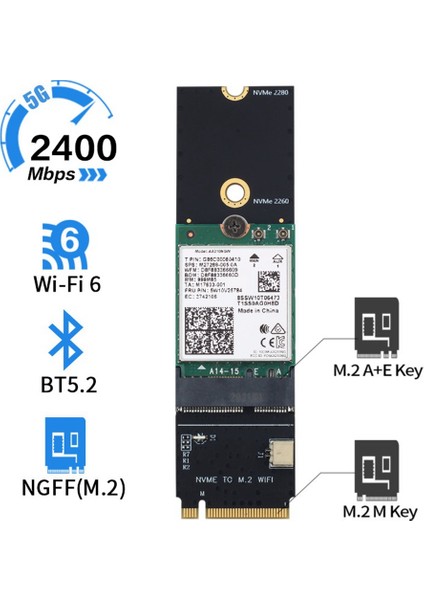 5374MBPS Wifi 6e AX210 2.4g/5ghz/6ghz Bluetooth 5.2 Için M Anahtar Nvme SSD Bağlantı Noktası Ağ Wlan Wifi Adaptörü (Yurt Dışından)