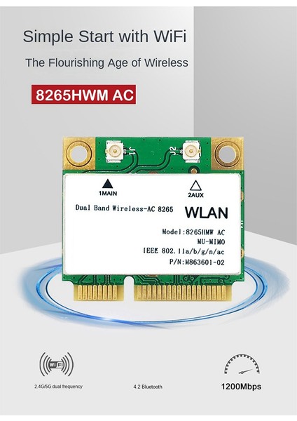1200 M Wifi Kablosuz Lan Çift Bant 2.4g 5 Ghz Bluetooth 4.2 Gigabit Kablosuz Lan Adaptörü Win7 Win8 WIN10 Linux 8265HMW (Yurt Dışından)