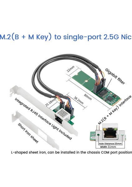 I225 2.5g 2500 Mbps M.2 B Anahtar M Anahtar Pcıe 2.5 GB Ethernet Kartı RJ45 Lan B/m Anahtar Dizüstü Bilgisayar Kontrol Kartı (Yurt Dışından)