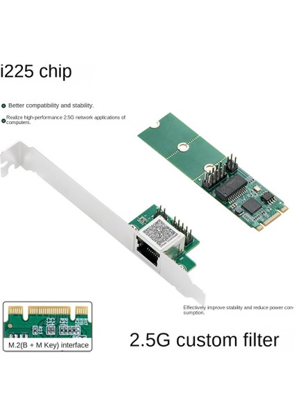 I225 2.5g 2500 Mbps M.2 B Anahtar M Anahtar Pcıe 2.5 GB Ethernet Kartı RJ45 Lan B/m Anahtar Dizüstü Bilgisayar Kontrol Kartı (Yurt Dışından)