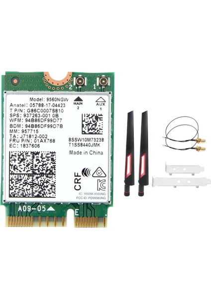 9560NGW Wifi Kart Adaptörü+Anten 1730MBPS Kablosuz Ac 9560 2.4g+5g Bt 5.0 802.11AC M.2 Cnvı 9560NGW Kablosuz Adaptör B (Yurt Dışından)