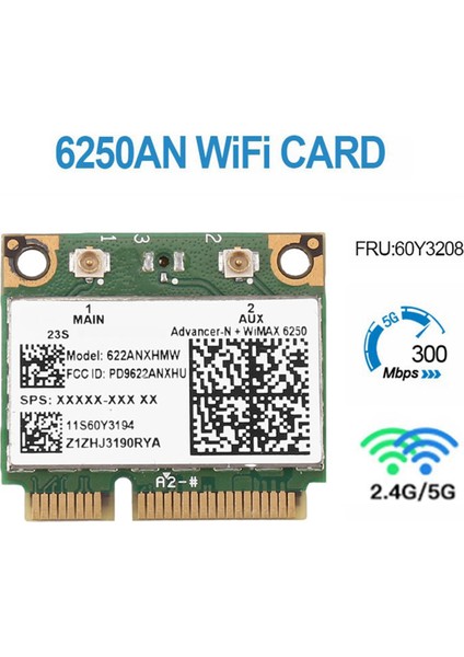 6250AN 622ANXHMW Wifi Kartı 300MBPS 2.4g ve 5g Wifi Adaptörü / Advanced-N 6250 (Yurt Dışından)
