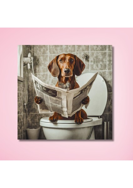 Tekli Kare Kanvas Banyo Tablosu Gazete Okuyan Kopay Av Köpeği modelleri