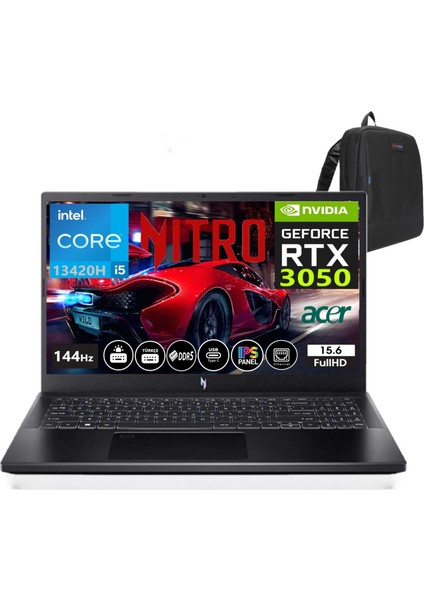 Nitro V 15 ANV15-51 Intel Core I5 13420H 16GB Ddr5 Ram 2tb SSD RTX3050-144Hz WINDOWS11PRO 15.6" Fhd Taşınabilir Bilgisayar NHQNCEY00135+WEBLEGELSINÇANTA