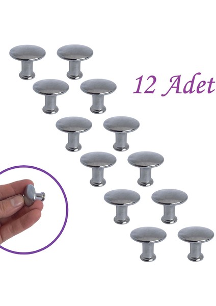 Düz Düğme Krom Kulp Mobilya Çekmece Dolap Kapak Kulbu Metal Kulp Aksesuarları Vidalı (12 Adet)