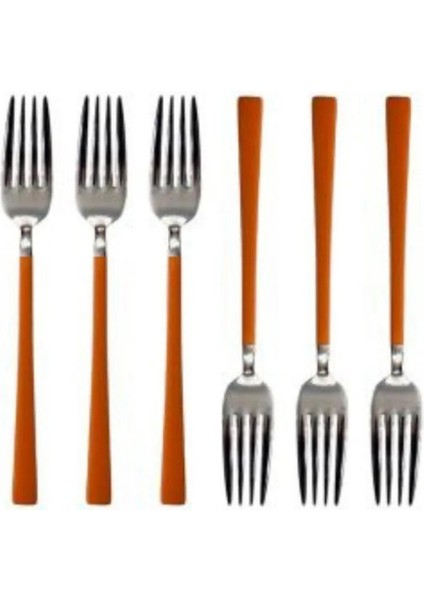 Parlak Gümüş Turuncu Tatlı Çatal ve Kaşık Seti - 12 Adet Kahvaltı Pasta Tatlı Çatal Kaşık Seti