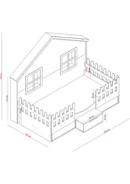 Meltem Smart Küçük Ev Çocuk Odası Montessori Gri Karyola 100x200 cm