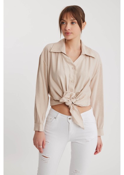 Önü Bağlamalı Düşük Omuz Uzun Kol Gömlek modelleri