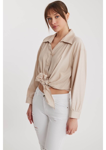 Önü Bağlamalı Düşük Omuz Uzun Kol Gömlek fırsatları