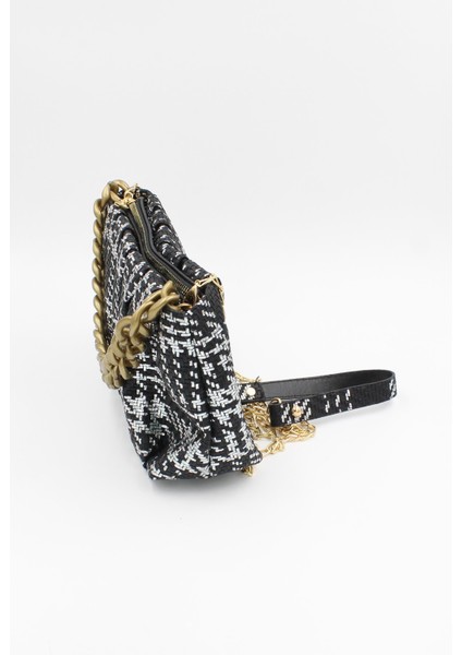 021 4000 Desenli Zincir Detaylı Omuz Çantası Siyah Desenli 2 Tek Ebat fiyatları