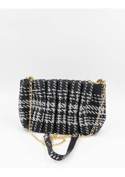 021 4000 Desenli Zincir Detaylı Omuz Çantası Siyah Desenli 2 Tek Ebat modelleri