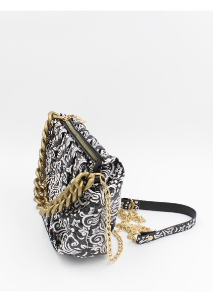 021 4000 Desenli Zincir Detaylı Omuz Çantası Siyah Desenli Tek Ebat fiyatları