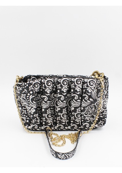 021 4000 Desenli Zincir Detaylı Omuz Çantası Siyah Desenli Tek Ebat modelleri
