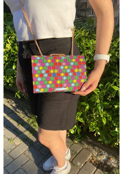 072 4800 Desenli Omuz Çanta Renkli Yuvarlak Tek Ebat