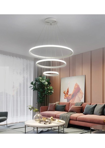 Üçlü Halka LED Avize Beyaz Kasa Günışığı Salon,oturma Odası