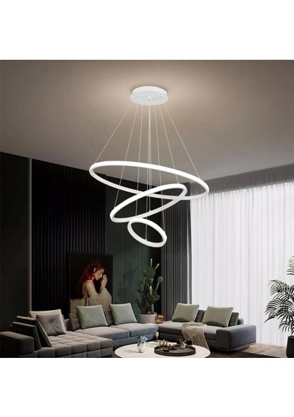 Üçlü Halka LED Avize Beyaz Kasa Günışığı Salon,oturma Odası fiyatları