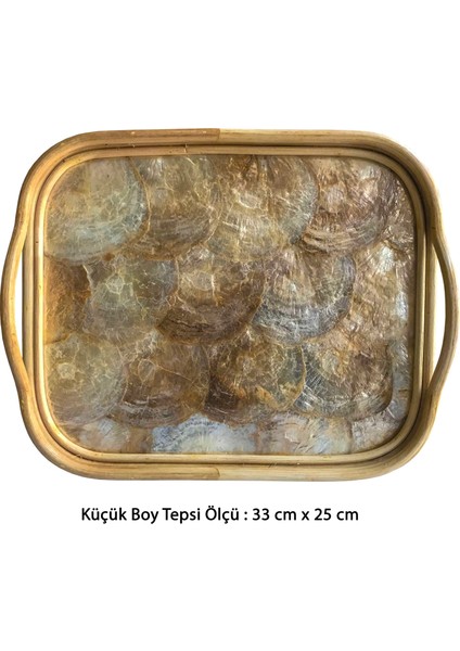 Rattan Dekoratif El Yapımı Sedef Tepsi Küçük Boy