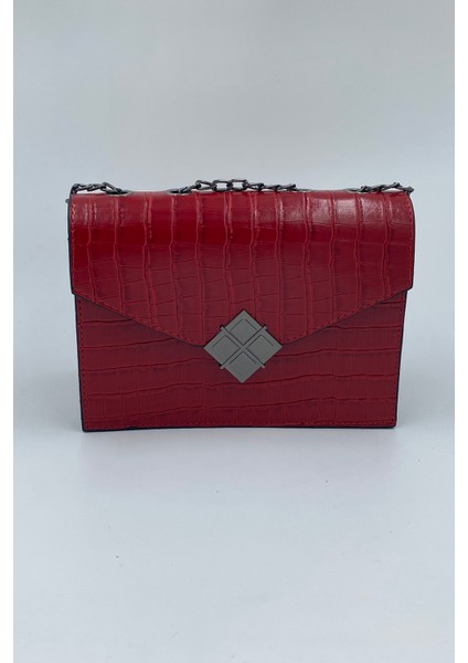 021 2501 Kroko Kadın El ve Omuz Çantası Kırmızı Tek Ebat