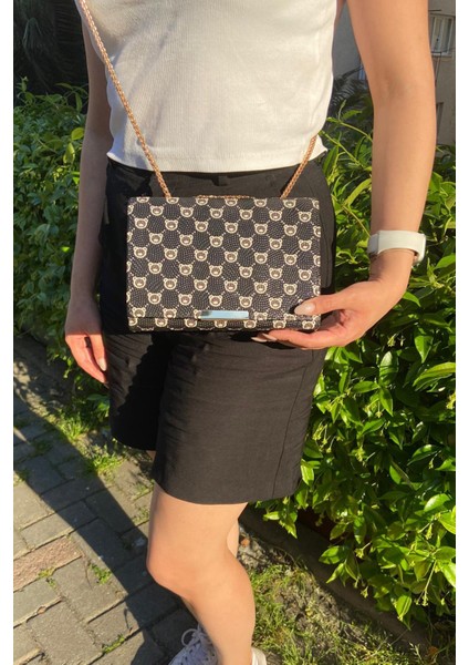 072 4800 Desenli Omuz Çanta Siyah Panda Tek Ebat