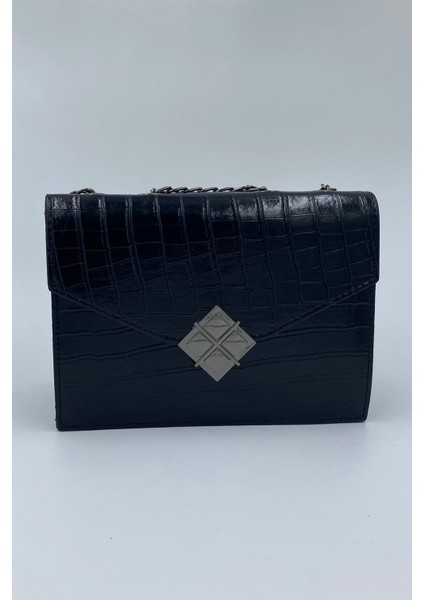 021 2501 Kroko Kadın El ve Omuz Çantası Siyah Tek Ebat