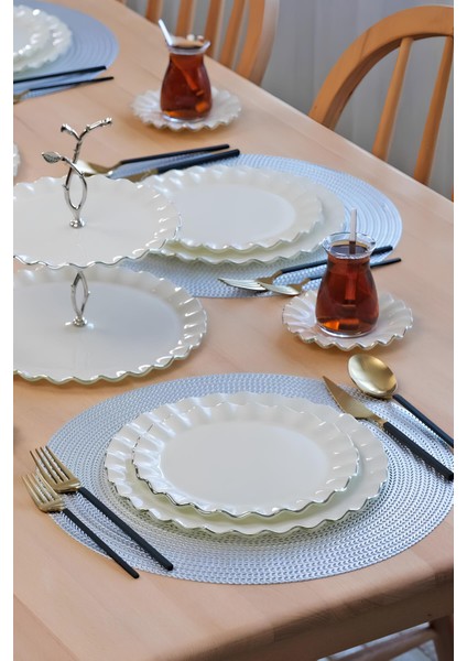 Solid Krem Wavy 28 Parça Pasta Ve Çay Takımı