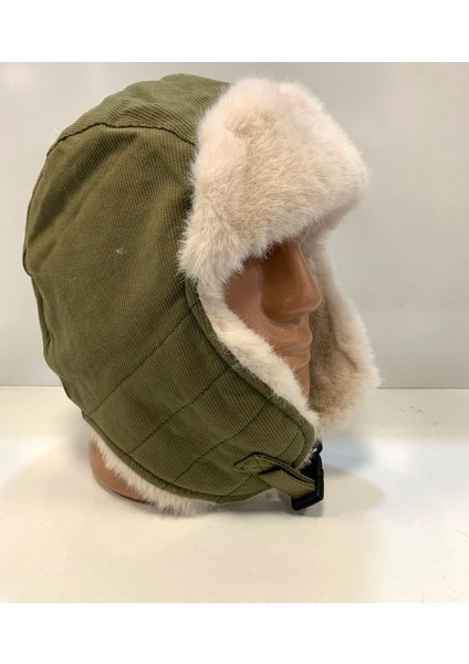 Arıcı Store Kamikaze Kürklü Unısex Haki Renk Pilot Şapka