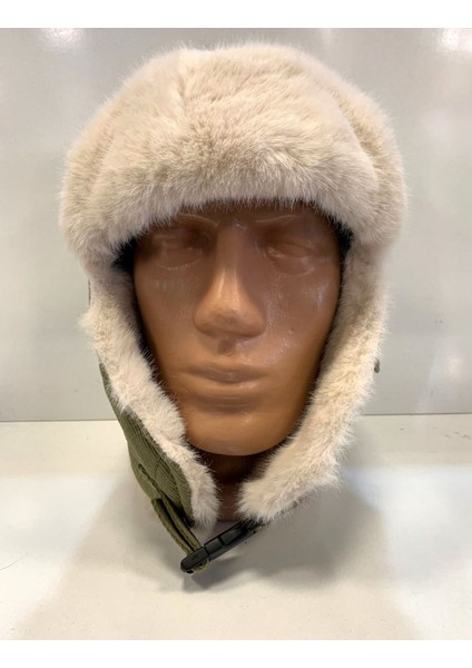 Arıcı Store Kamikaze Kürklü Unısex Haki Renk Pilot Şapka