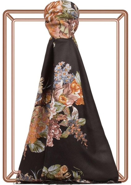 Ipekevi Desenli Ipek Şal - Misk Gülü Desen - Siyah