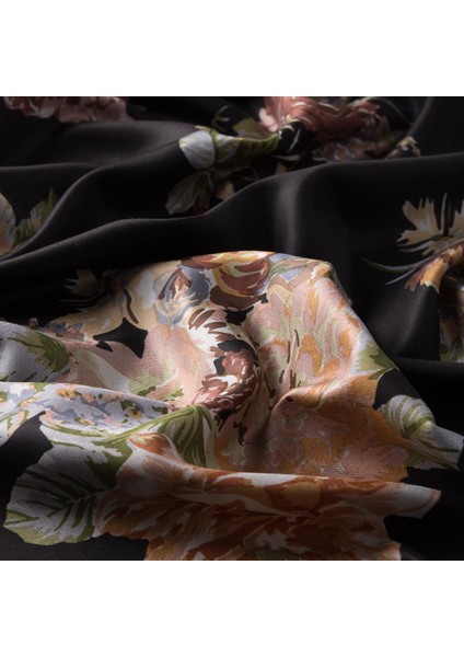Ipekevi Desenli Ipek Şal - Misk Gülü Desen - Siyah fırsatları