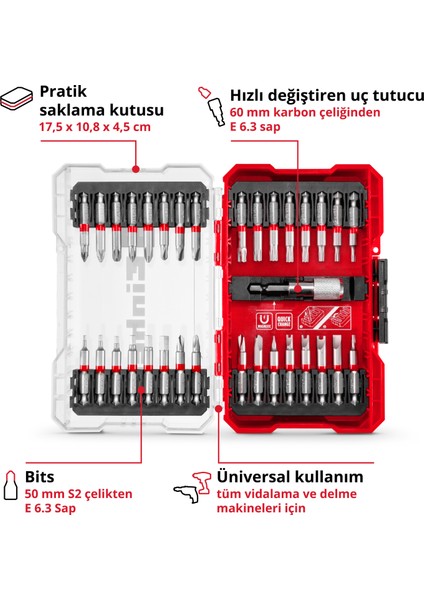 M-CASE 33 Parça Uç Seti (S2 Çelikten Yapılmış 50 mm Uçlu Akülü Vidalamalar Ve Elektrikli Matkaplar İçin, Karbon Çeliğinden Yapılmış Hızlı Değiştirilebilir Uç Tutucu, Saklama Kutusu)