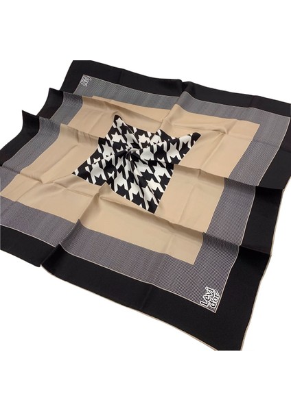 Twill Ipek Eşarp - Kazayağı Desen - Bej