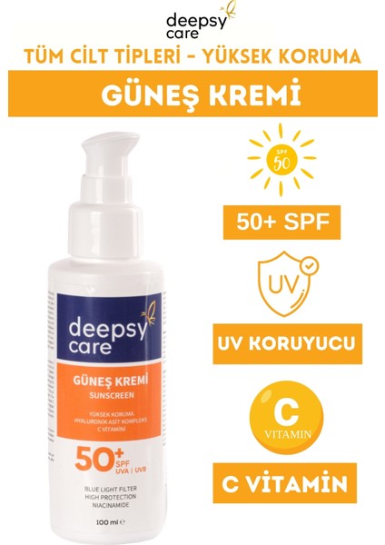 Deepsy Care Güneş Kremi C Vitaminli Aydınlatıcı Etkili Yüksek Koruma SPF50 100 ml