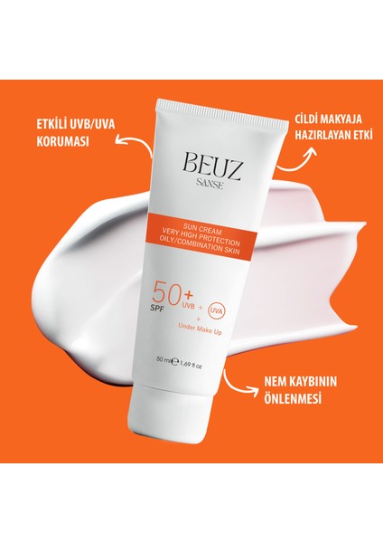 Sanse SPF50+ Yağlı ve Karma Ciltler Için Çok Yüksek Korumalı Güneş Kremi & Makyaj Bazı - 50 ml