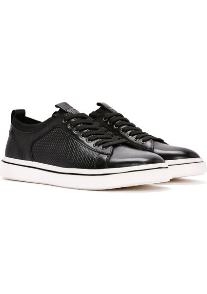 Erkek Siyah Bağcıklı Deri Sneaker