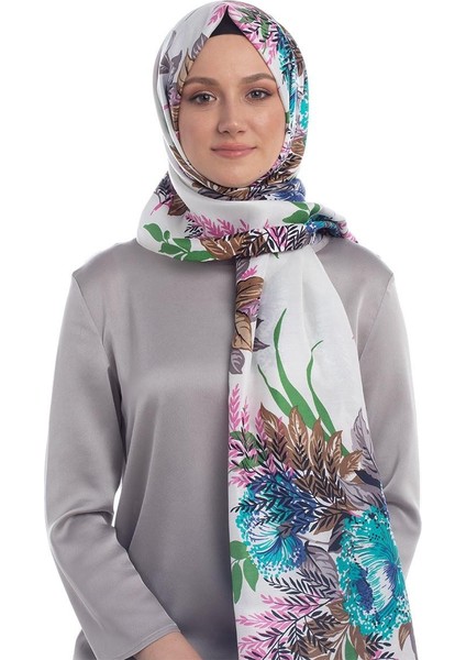 Ipekevi Desenli Ipek Şal - Ay Işığı Desenli - Beyaz