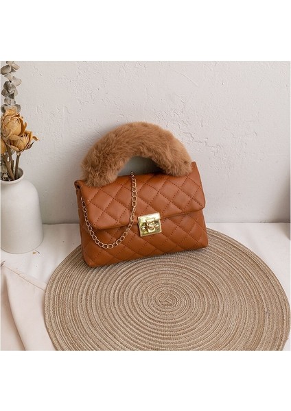 Minimalist Peluş Küçük Kare Çanta Işlemeli Zincir Çanta (Yurt Dışından)