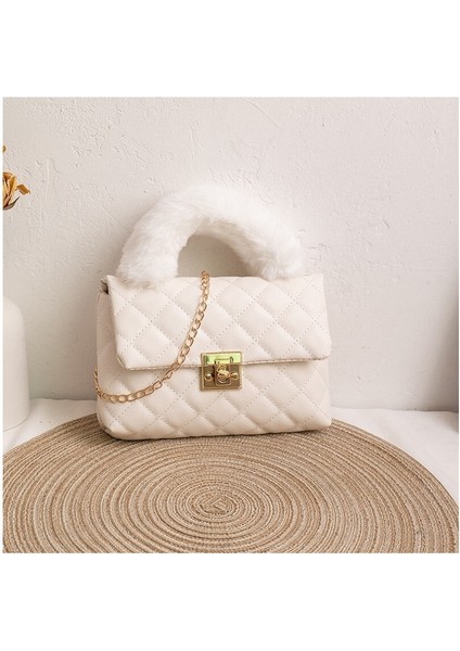 Minimalist Peluş Küçük Kare Çanta Işlemeli Zincir Çanta (Yurt Dışından)