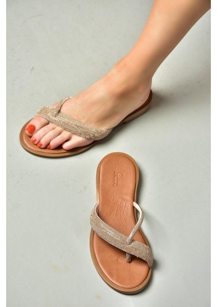 S250050109 Taba Taşlı Parmak Arası Kadın Terlik