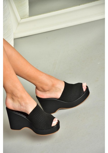 S250460104 Siyah Triko Kumaş Dolgu Tabanlı Kadın Terlik fiyatları