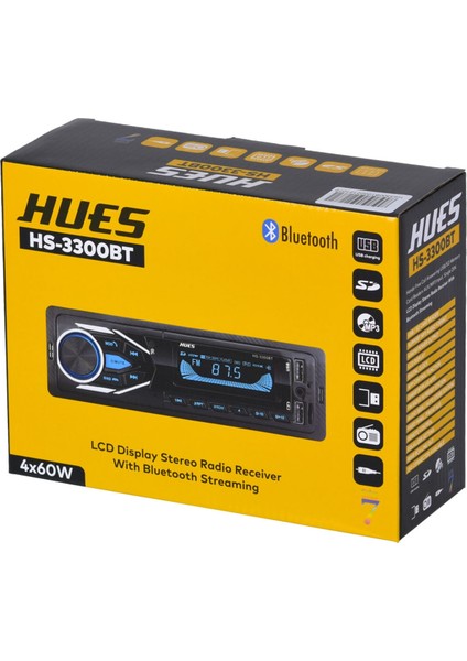 4X60W Rms Çift USB Girişli Bluetooth 'lu 7 Renkli Ekran Oto Radyo Teyp HS-3300 Bt