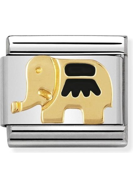 Composable Classic Dekoratif Link - Hayvanlar - Siyah Fil - (23 Black Elephant) 18K Altın
